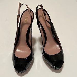 Gucci black open toed sling back high heels in black patent leather